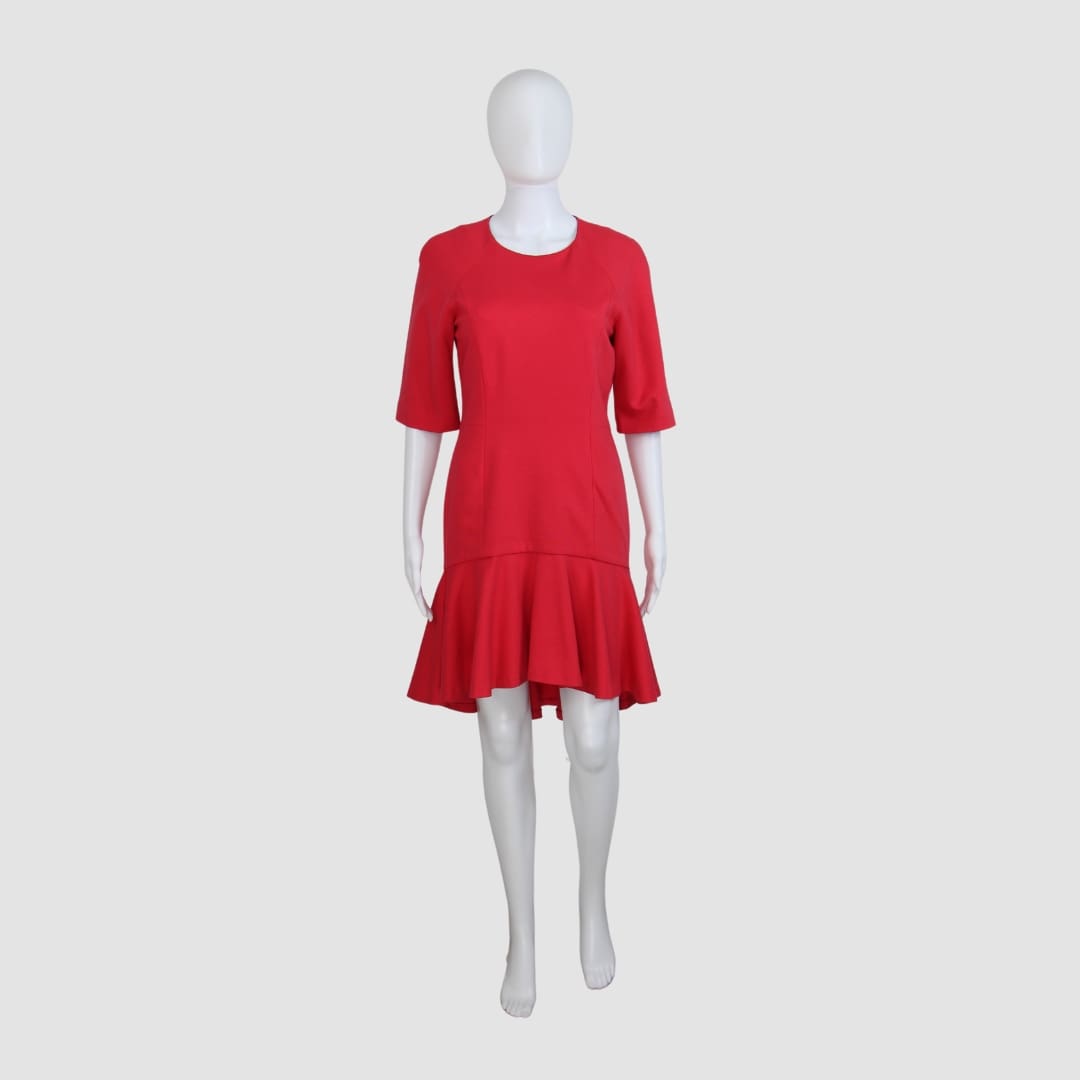 MSGM Rasp Berry Short Sleeve Midi Dress