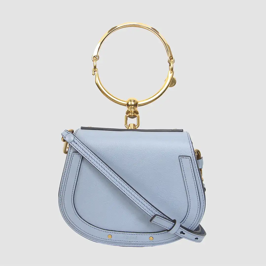 Chloe Light Blue Leather and Suede Small Nile Bracelet Crossbody Bag