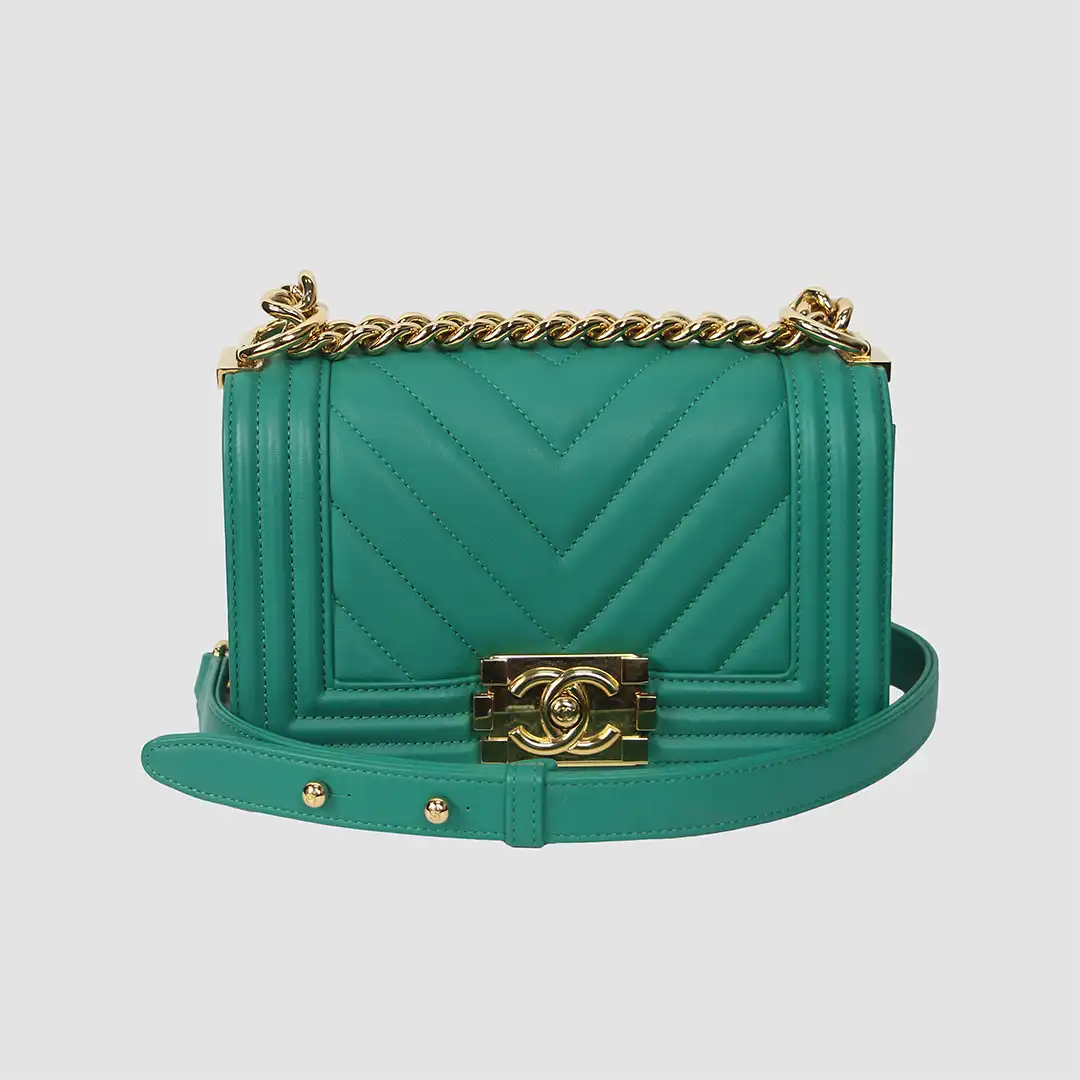 Chanel Green Le Boy Chevron Small Flap Bag