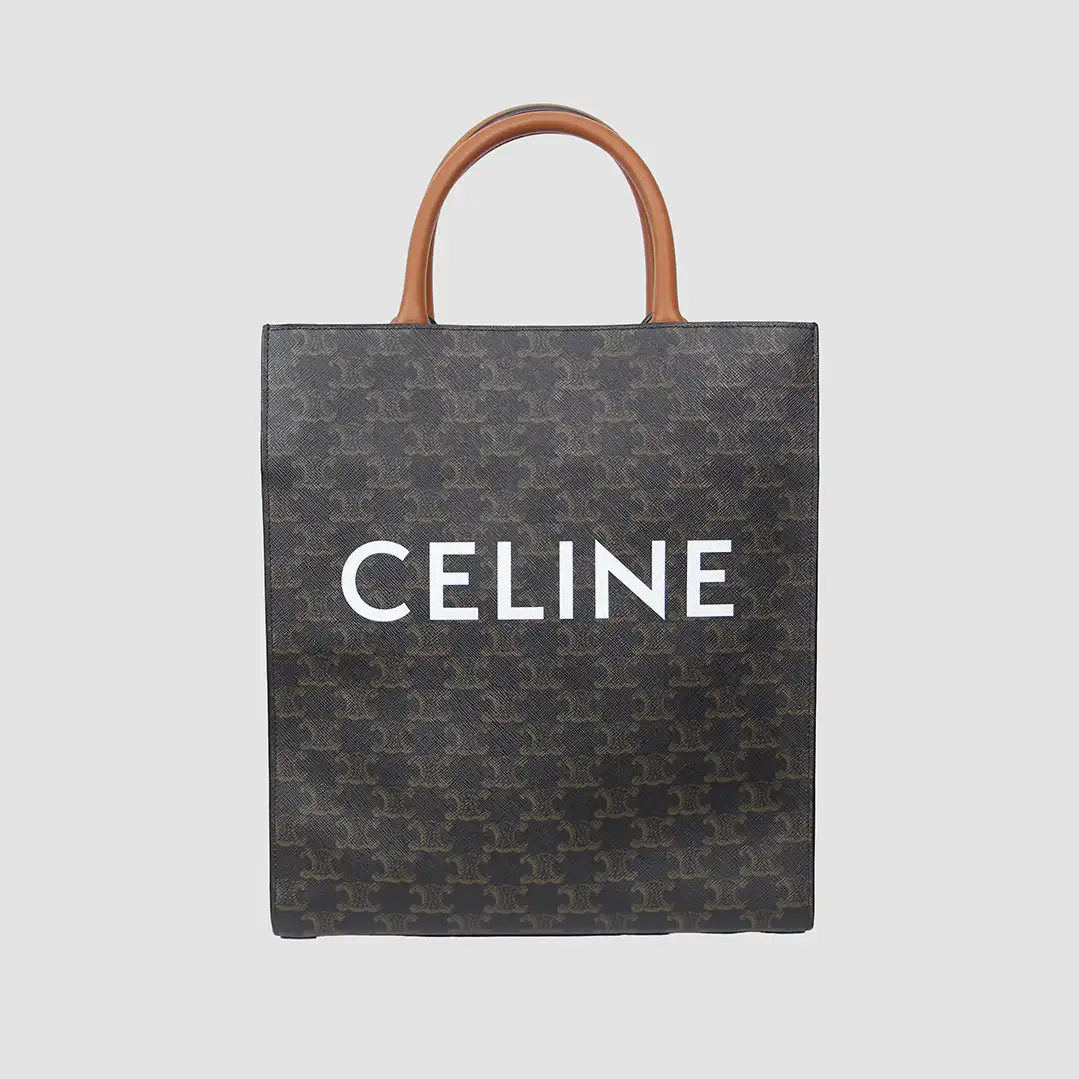 Celine Burnt Canvas Small Cabas Triomphe Vertical Tote Bag