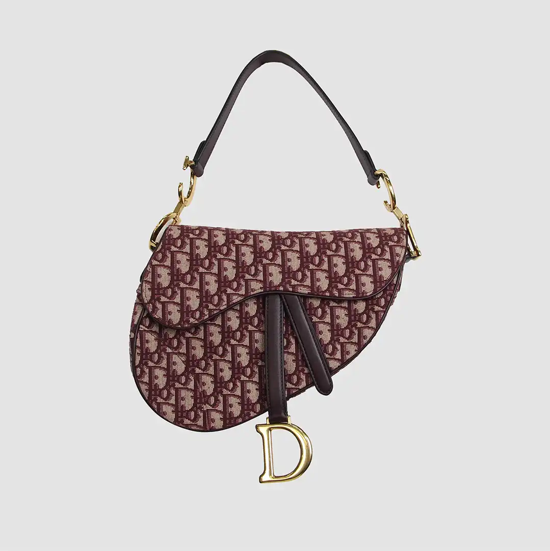 Dior Burgundy Medium Oblique Saddle Bag