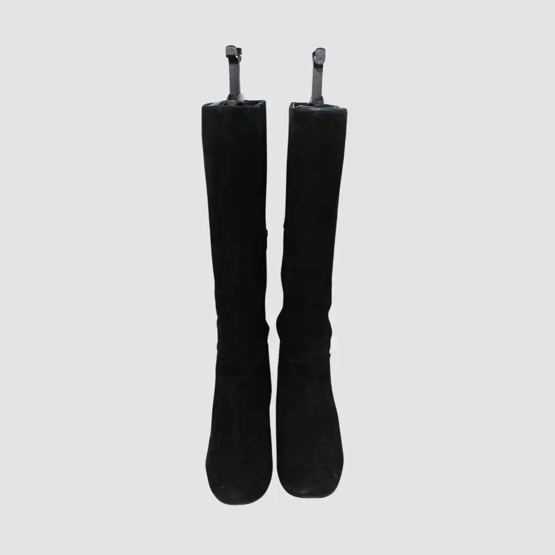 Ash Black Suede Leather Heeled Zip Knee Boots