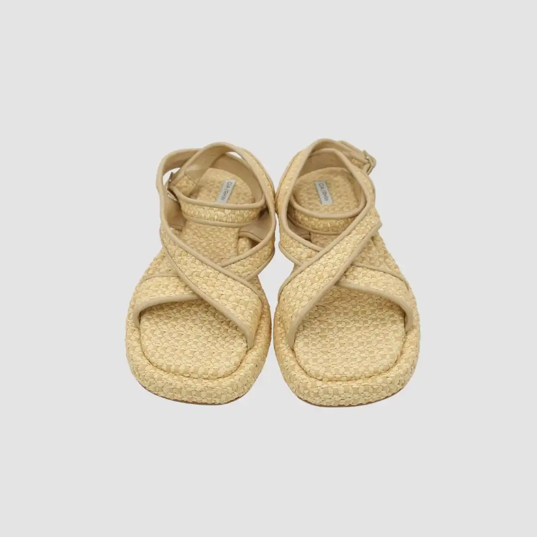 Giaborghini light Brown Raffia Buckle-Fastening Ankle Strap Corssover Strap Detail open toe