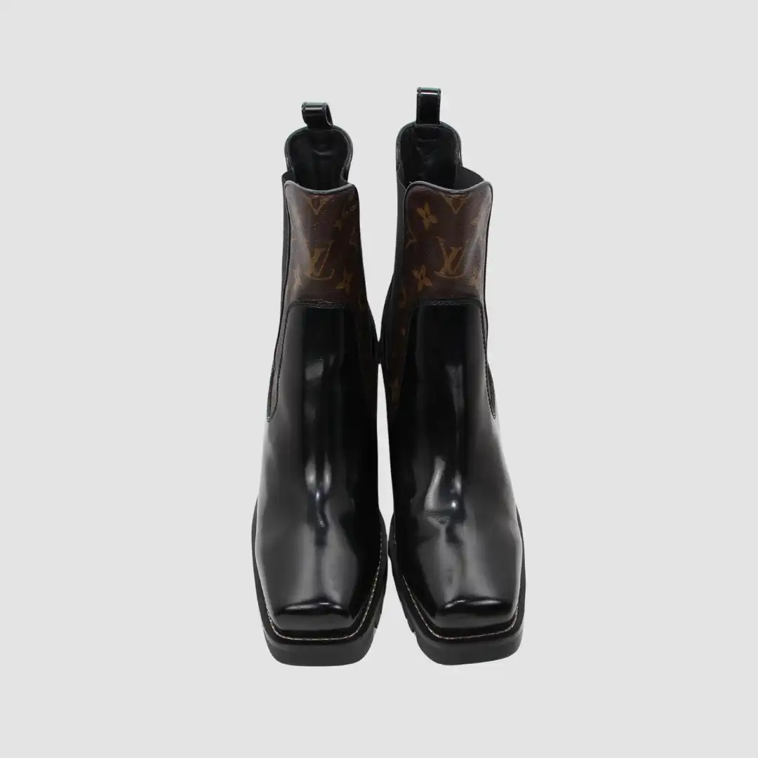 Louis Vuitton Black Leather And Monogram Canvas Limitless Ankle Boots