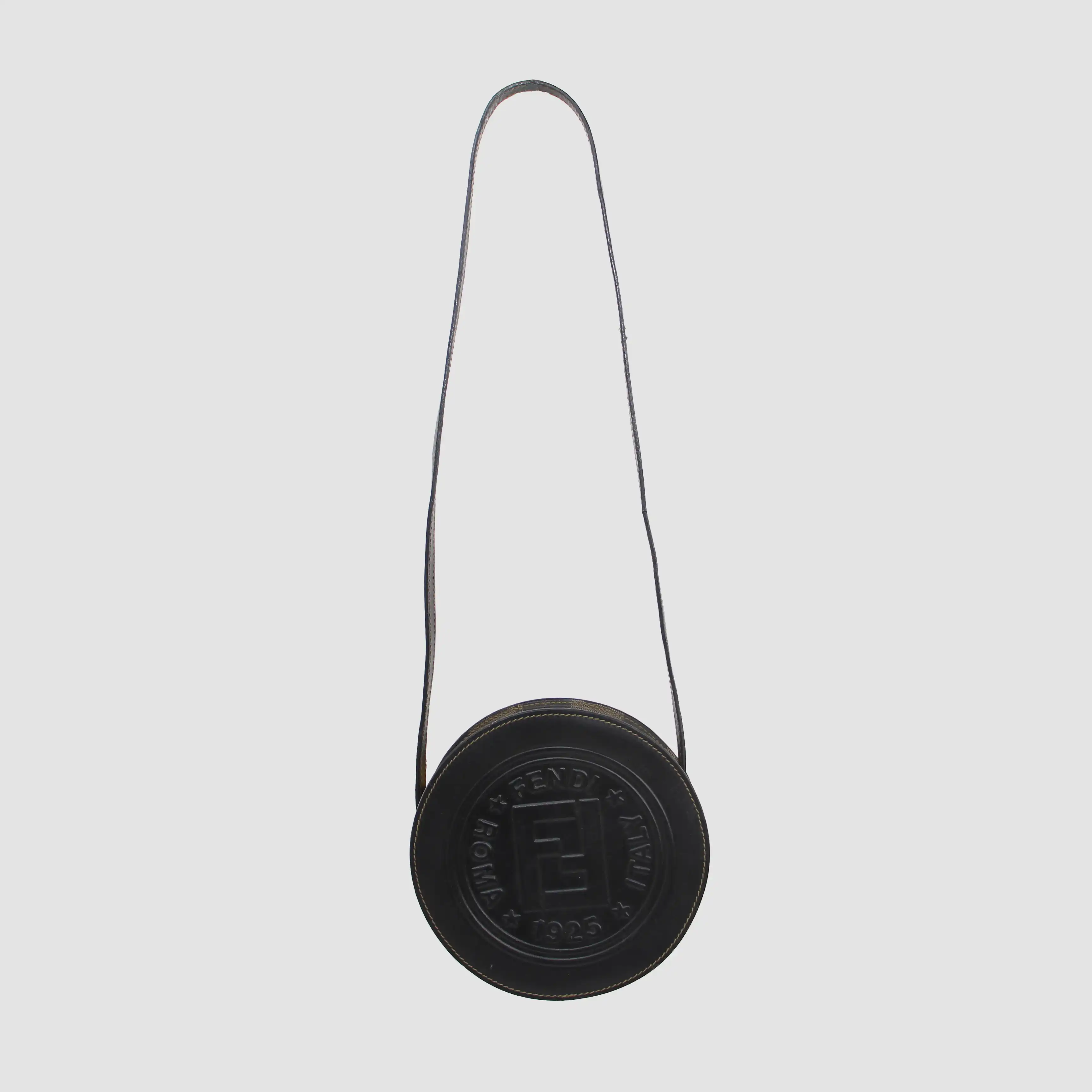 Fendi Vintage FF Round Embossed Leather Shoulder Bag