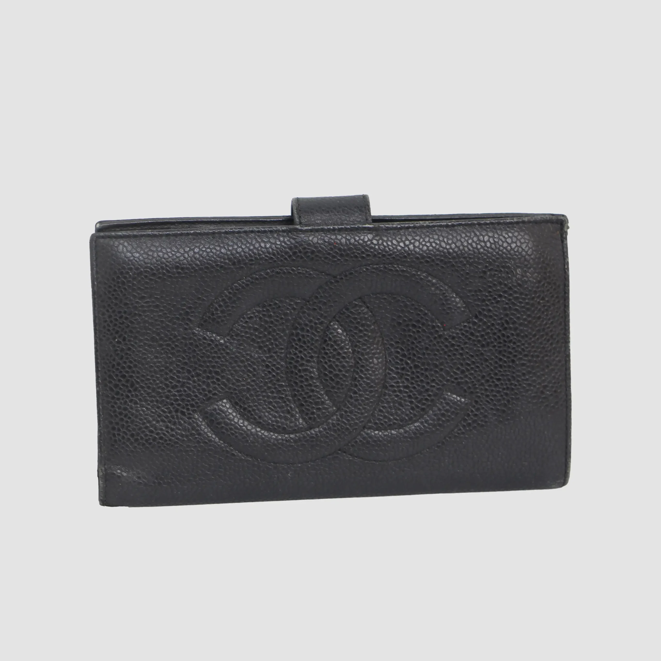 Chanel Black Caviar Leather 1990s CC Wallet