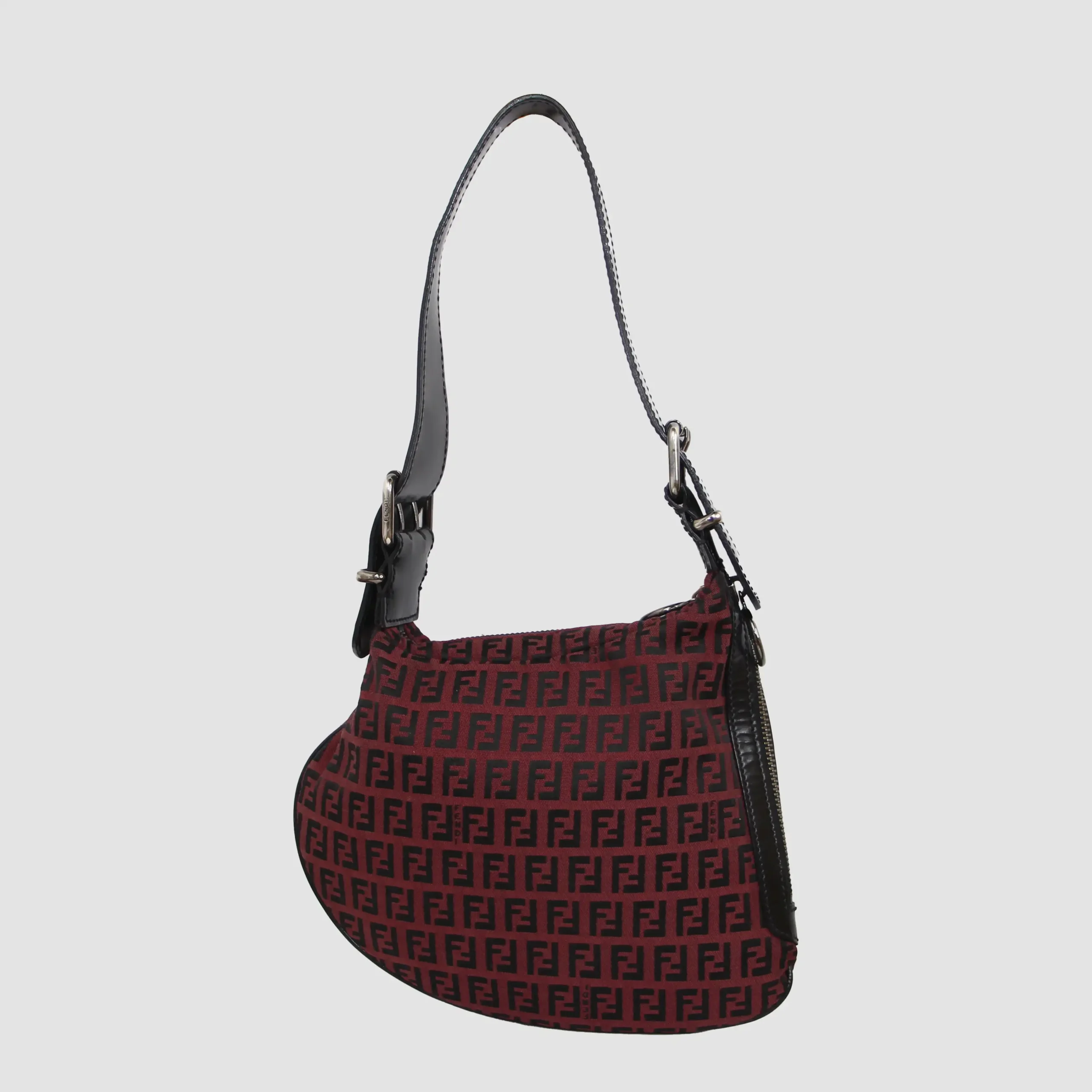 Fendi Red Zucchino Canvas Leather Oyster Shoulder Bag