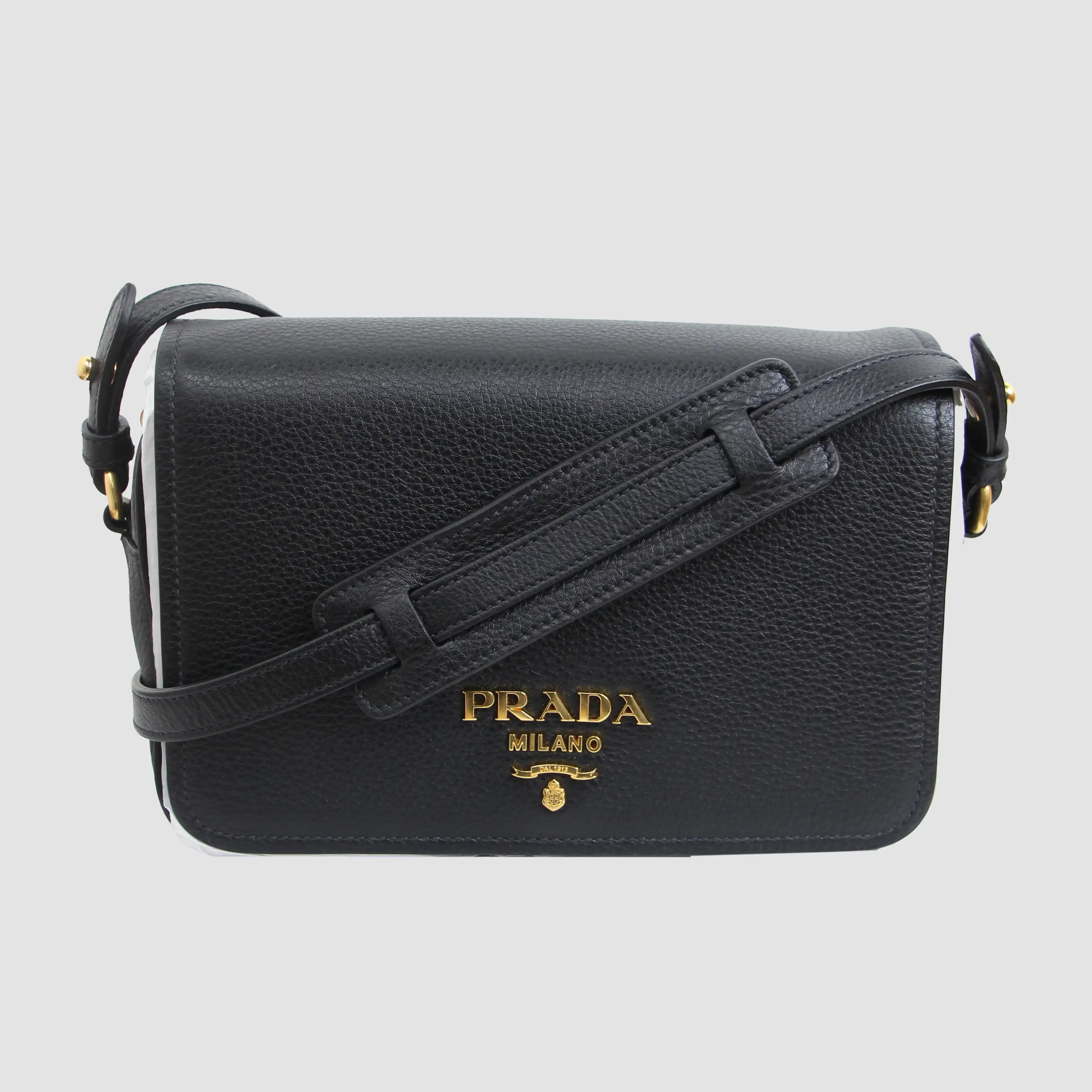 Prada Black Vitello Daino Dual Strap Crossbody Bag