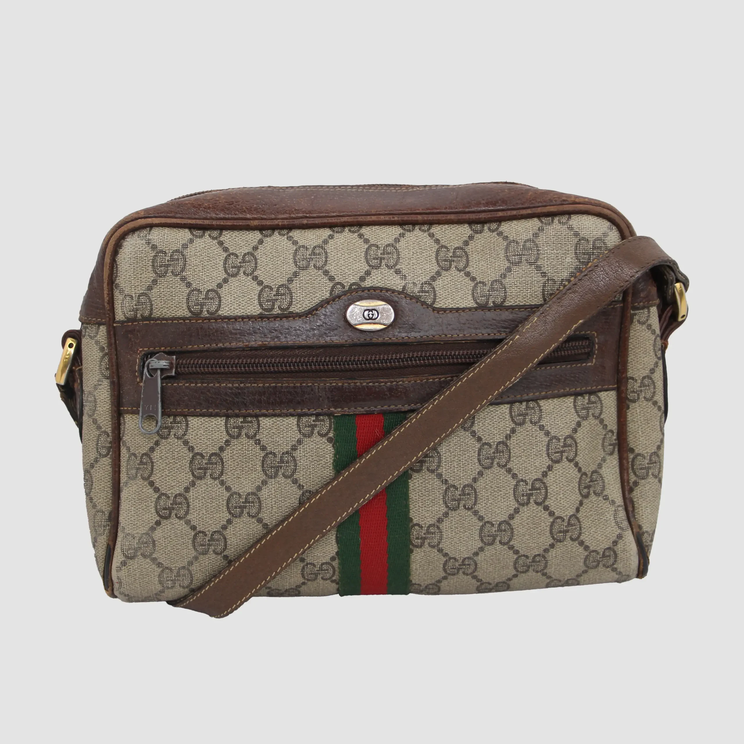 Gucci Brown GG Web Canvas Sherry Line Shoulder Bag