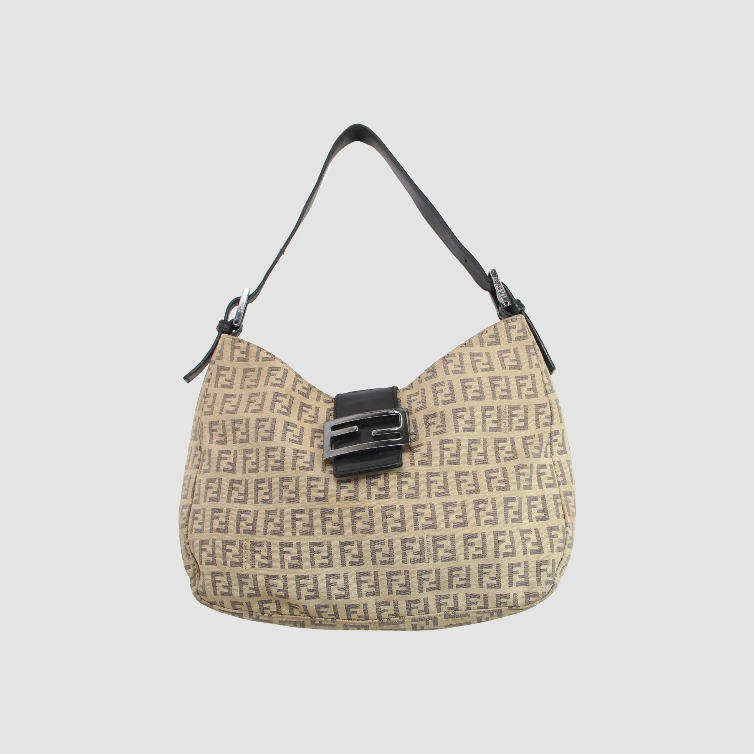 Fendi Beige Zucchino Canvas Leather Forever Hobo HandBag