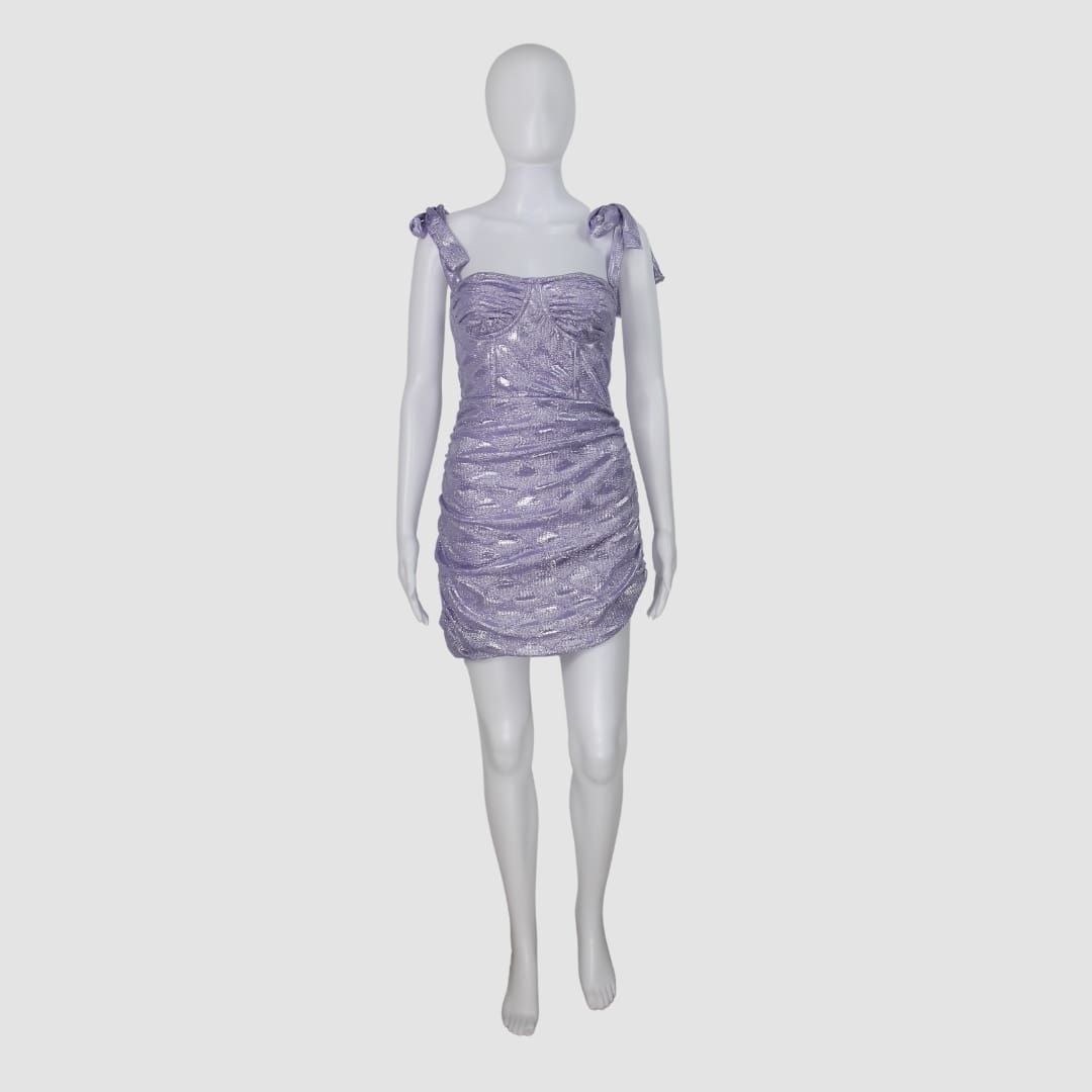 Lioness Lilac Metallic Bustier Shoulder Tie Mini Dress