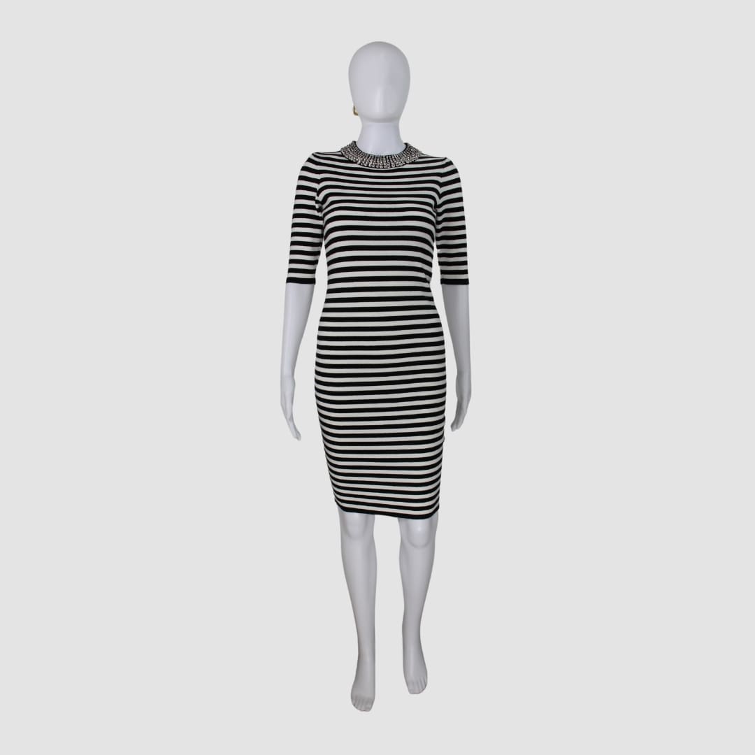 Liu. Jo Black White Stripe Nero Star Mid Dress