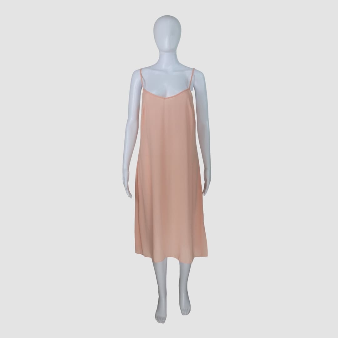 Saloni Peach Solid Shoulder Straps Cotton A-Line Dress