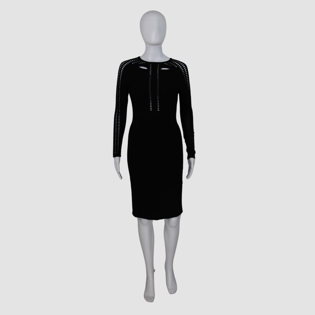 Maje Black Knitted Longsleeve Sheath Dresses