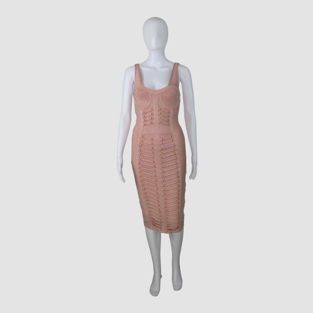 House of London Pink Rayon with Nylon Spandex Bodycon Midi Dress