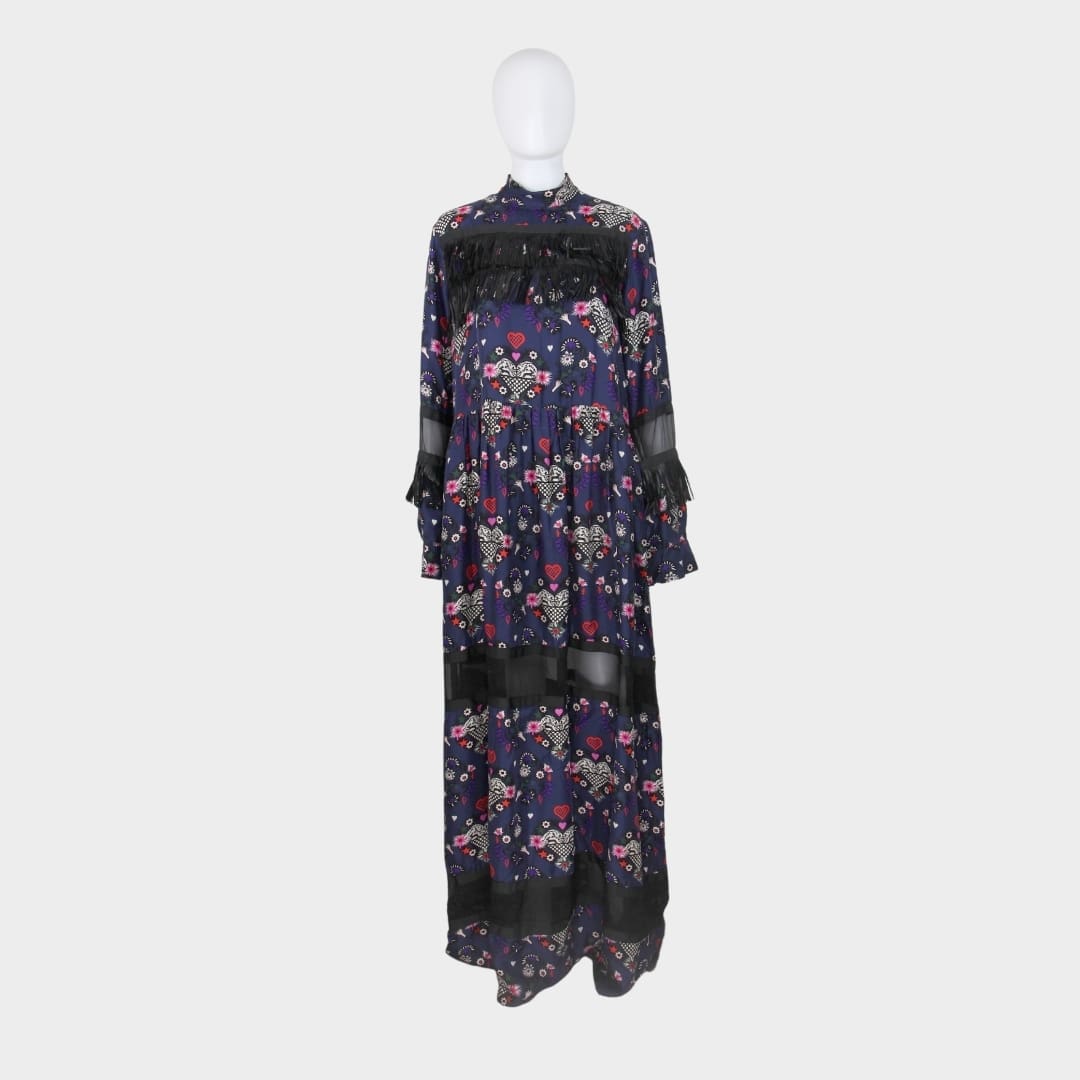 MSGM Multicolor Long Sleeve Leather Frills Maxi Dress