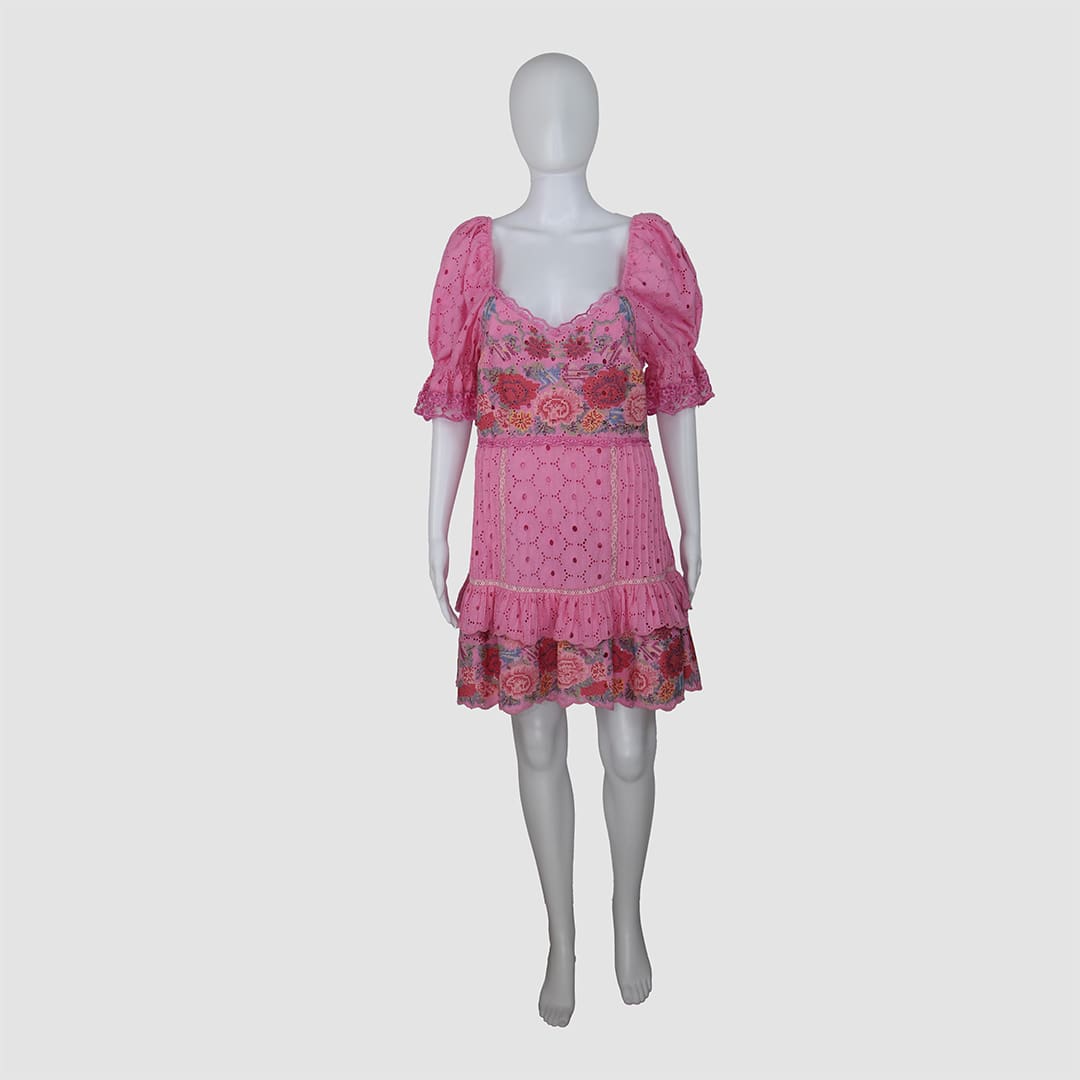 Love Shack Fancy Pink Thressey Lace Mini Dress