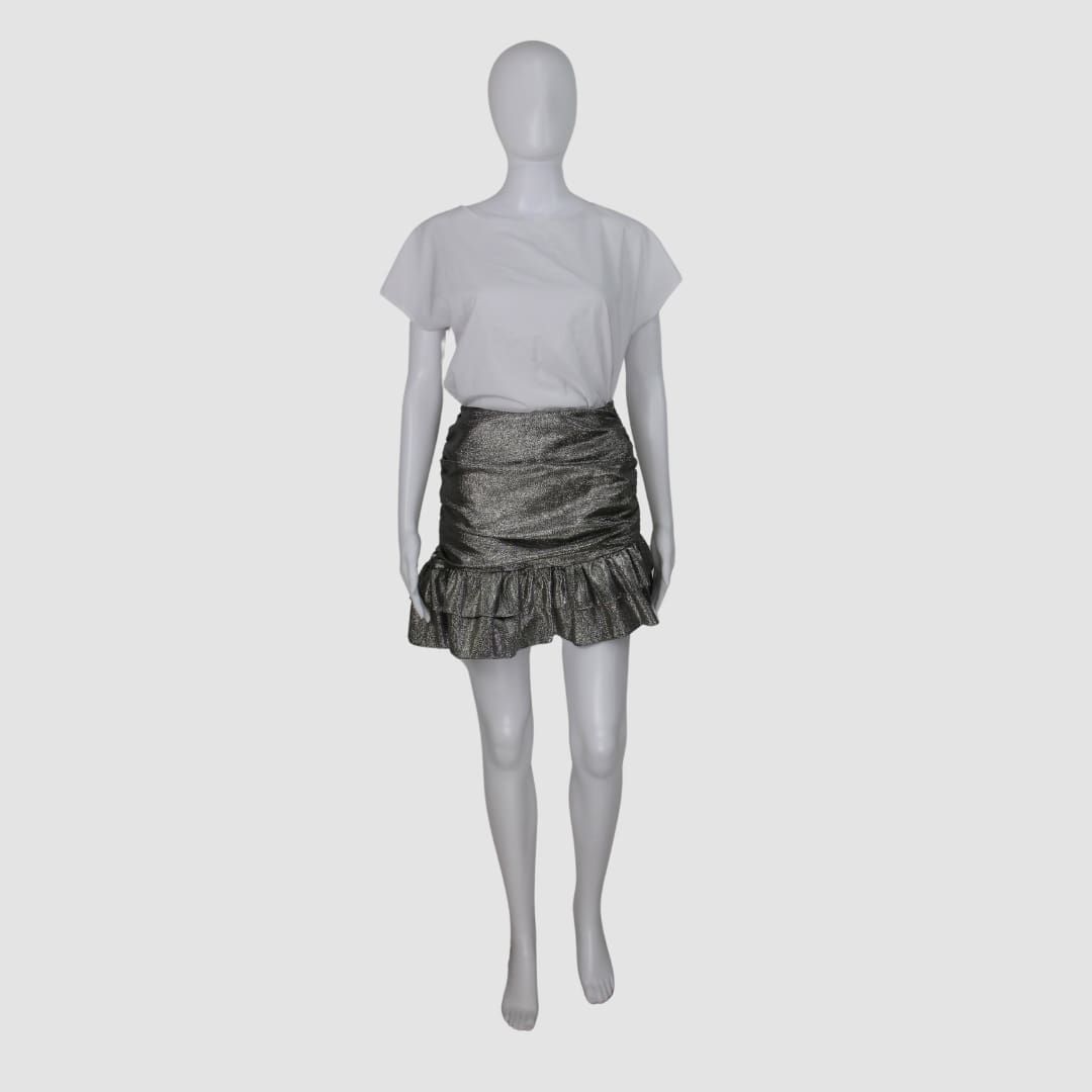 Lovers + Friends Gray Ruffle Trim Mini Skirt