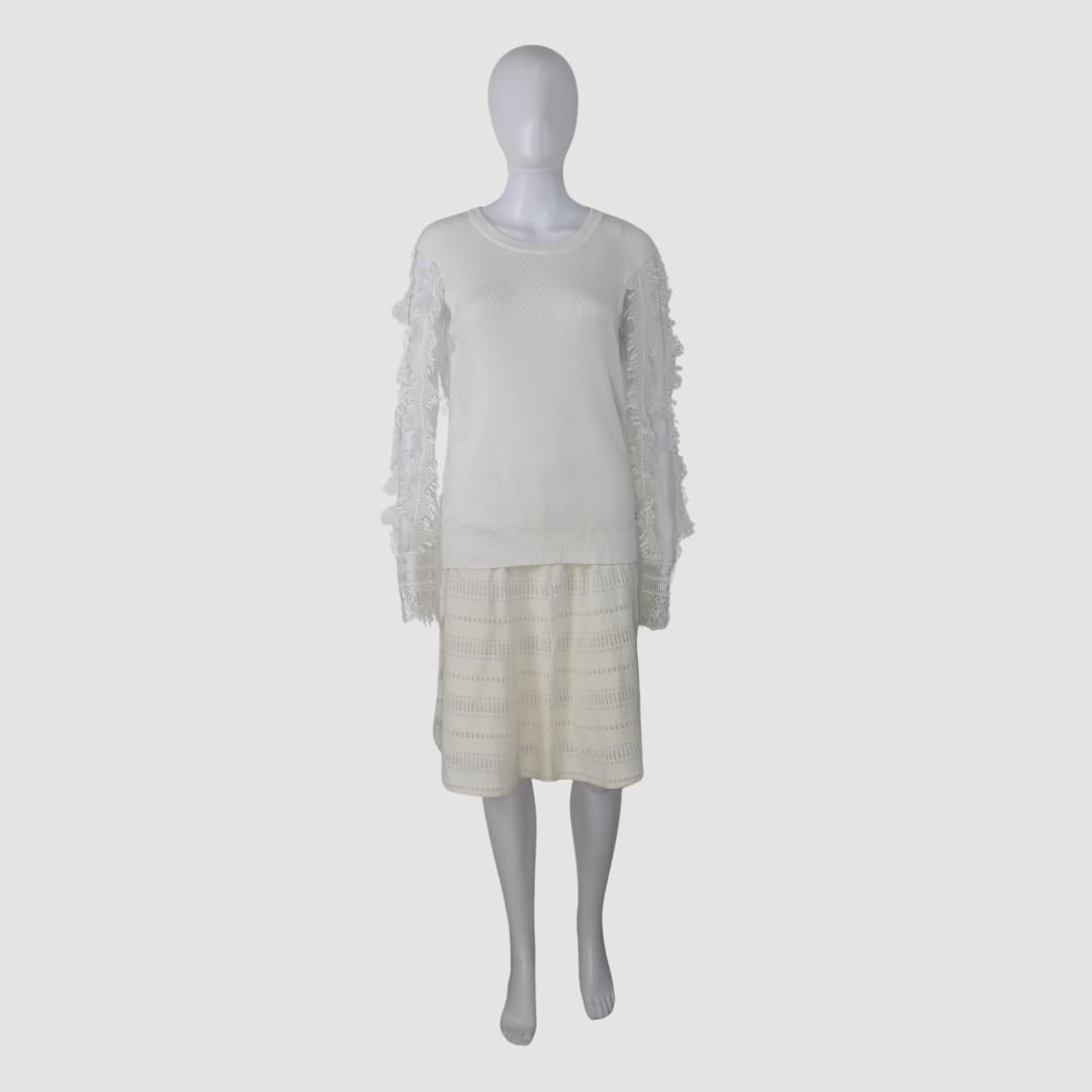 Jovonna White Fringe Sleeved Jumper