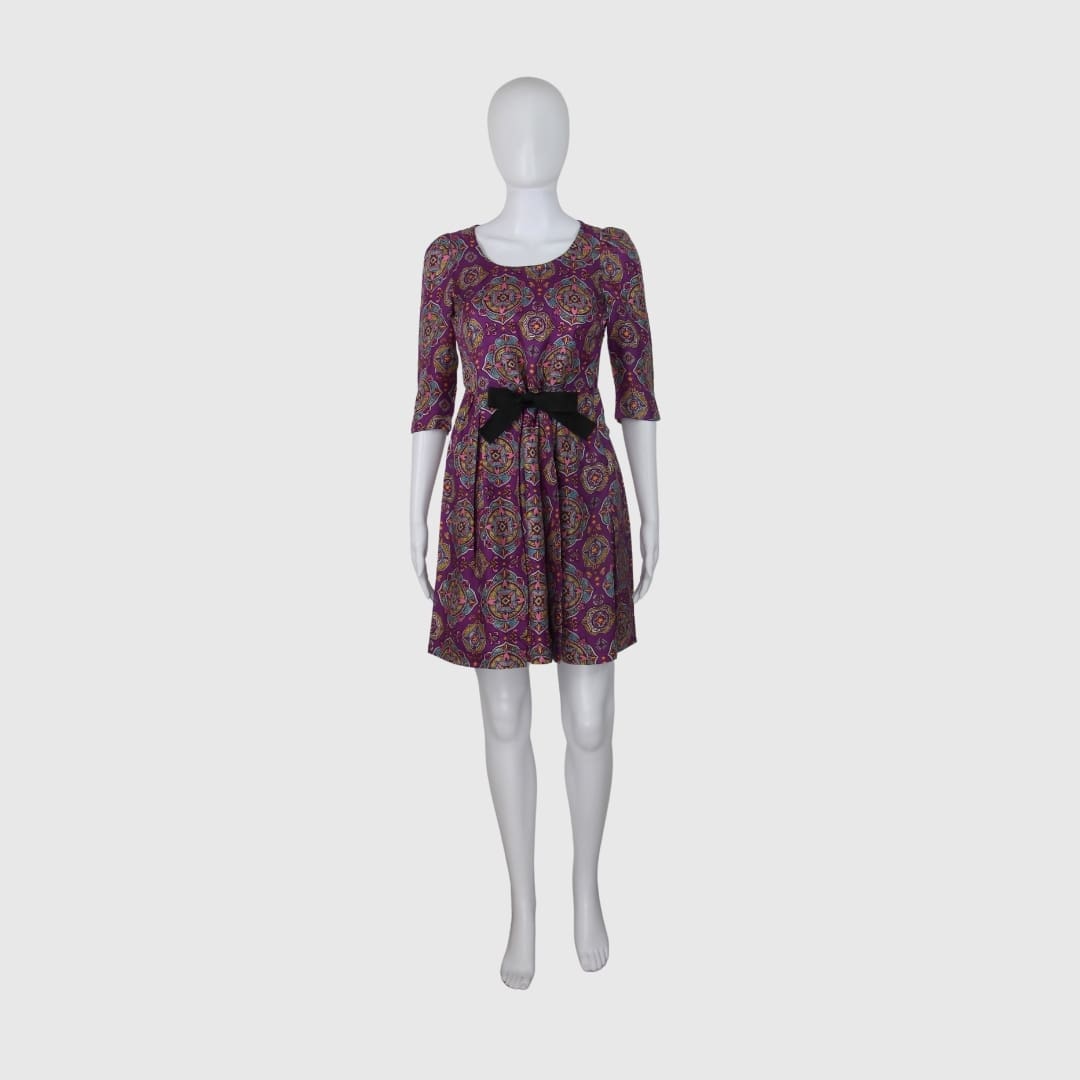 See By Chloe Purple Romantic Royal Core Vintage Logo Print Silk Mini Dress