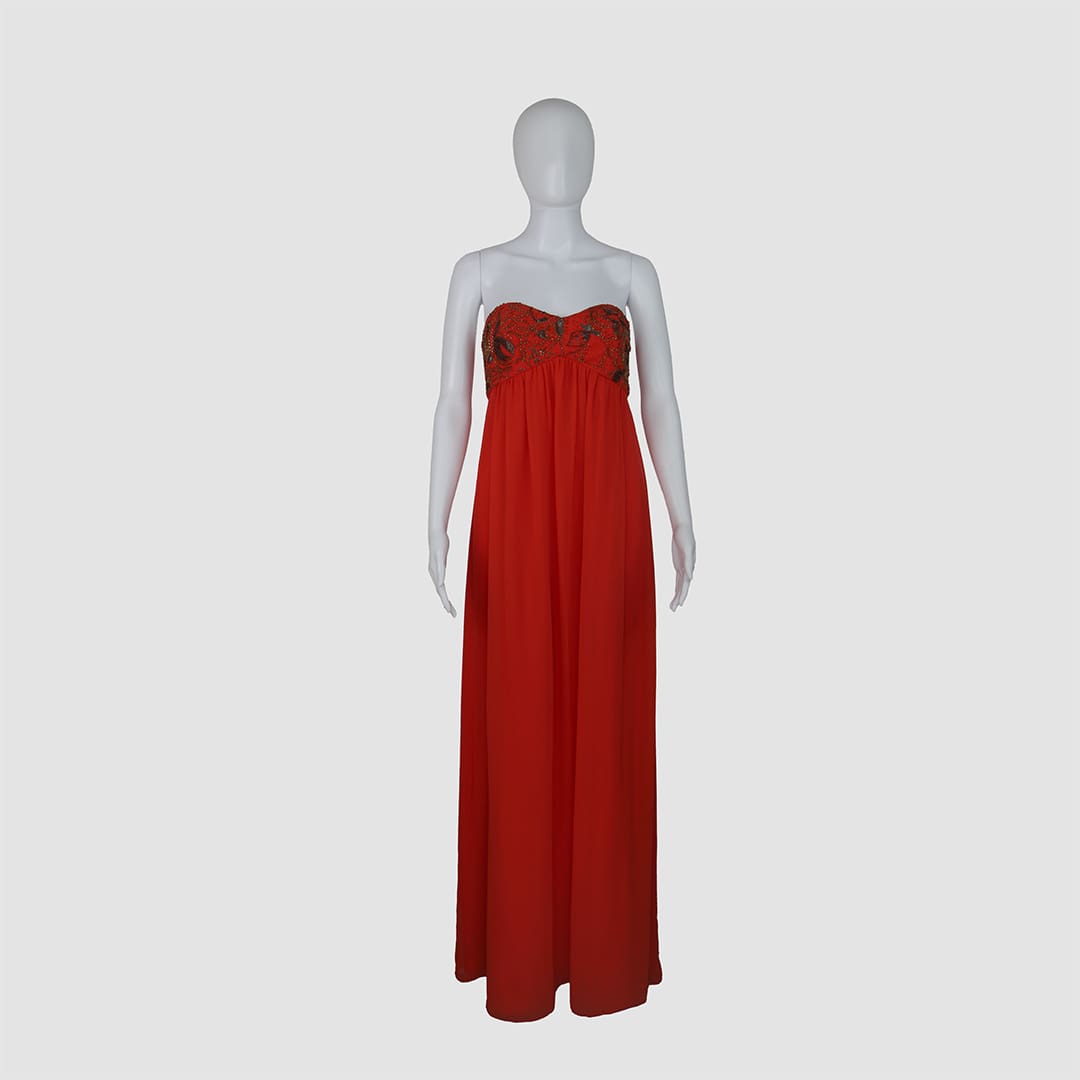 Ted Baker Red Orange Sleeveless Embellished Maxi Dress