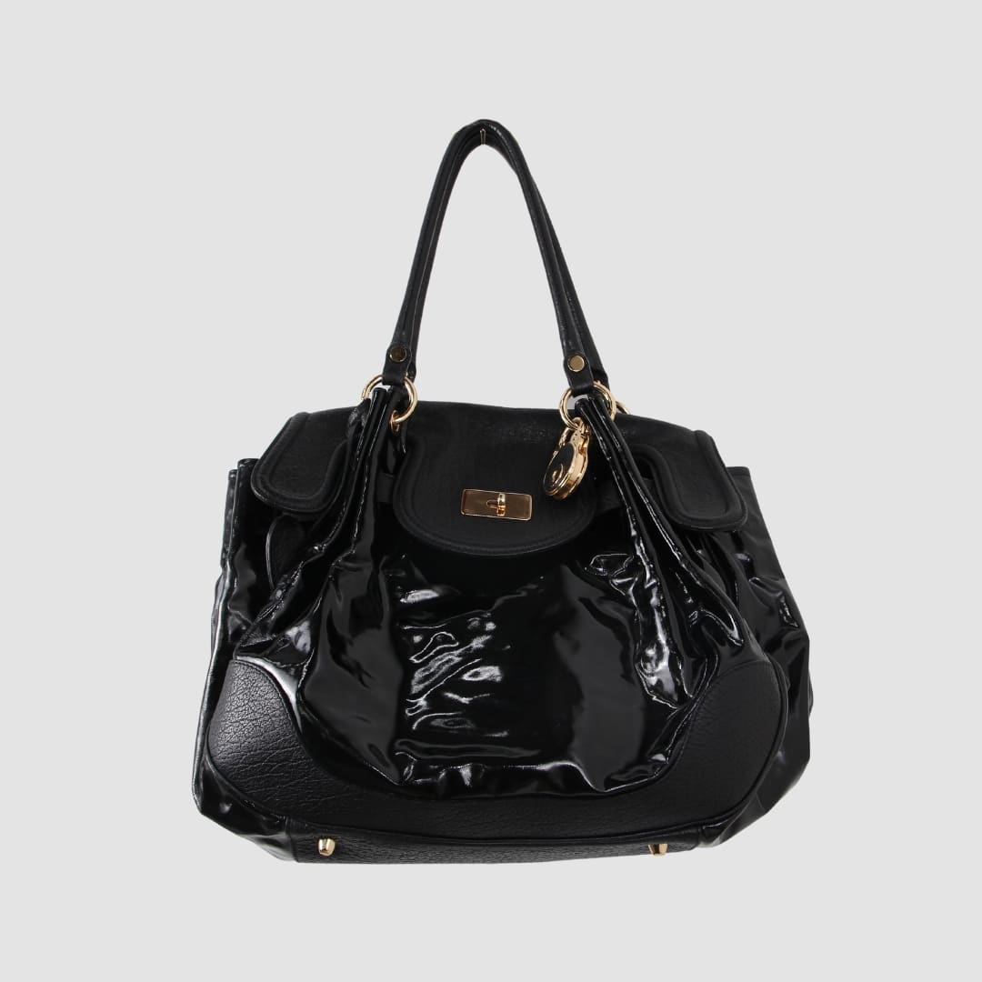 Moschino Black Two Tone Patent Leather Shoulder Bag