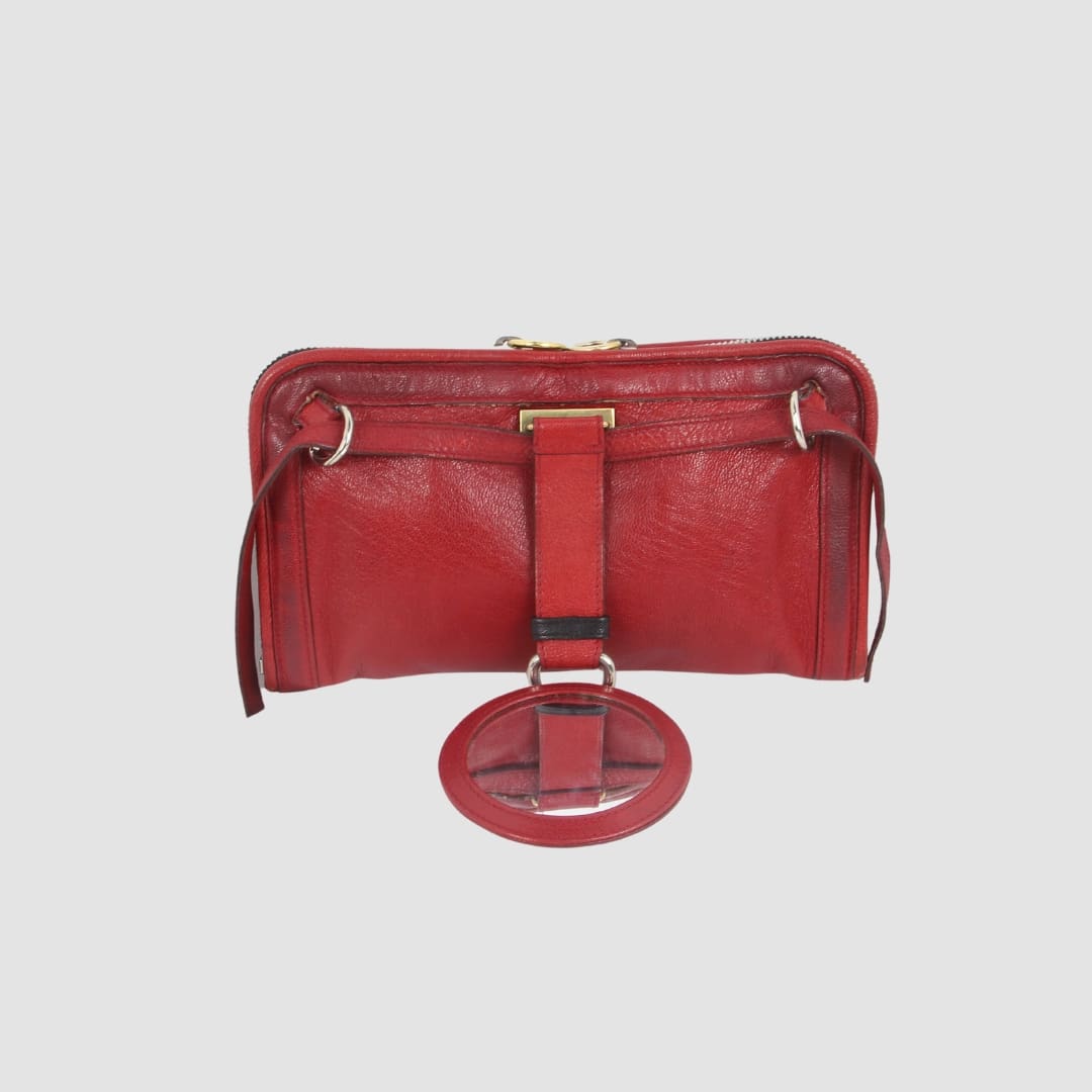 Chloe Red Leather Shoulder Bag with Mirror