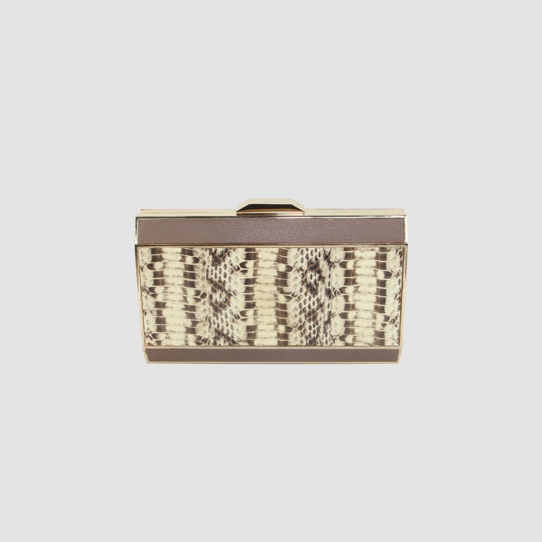 Anya Hindmarch Gold and Brown Leather Print Metal Clutch