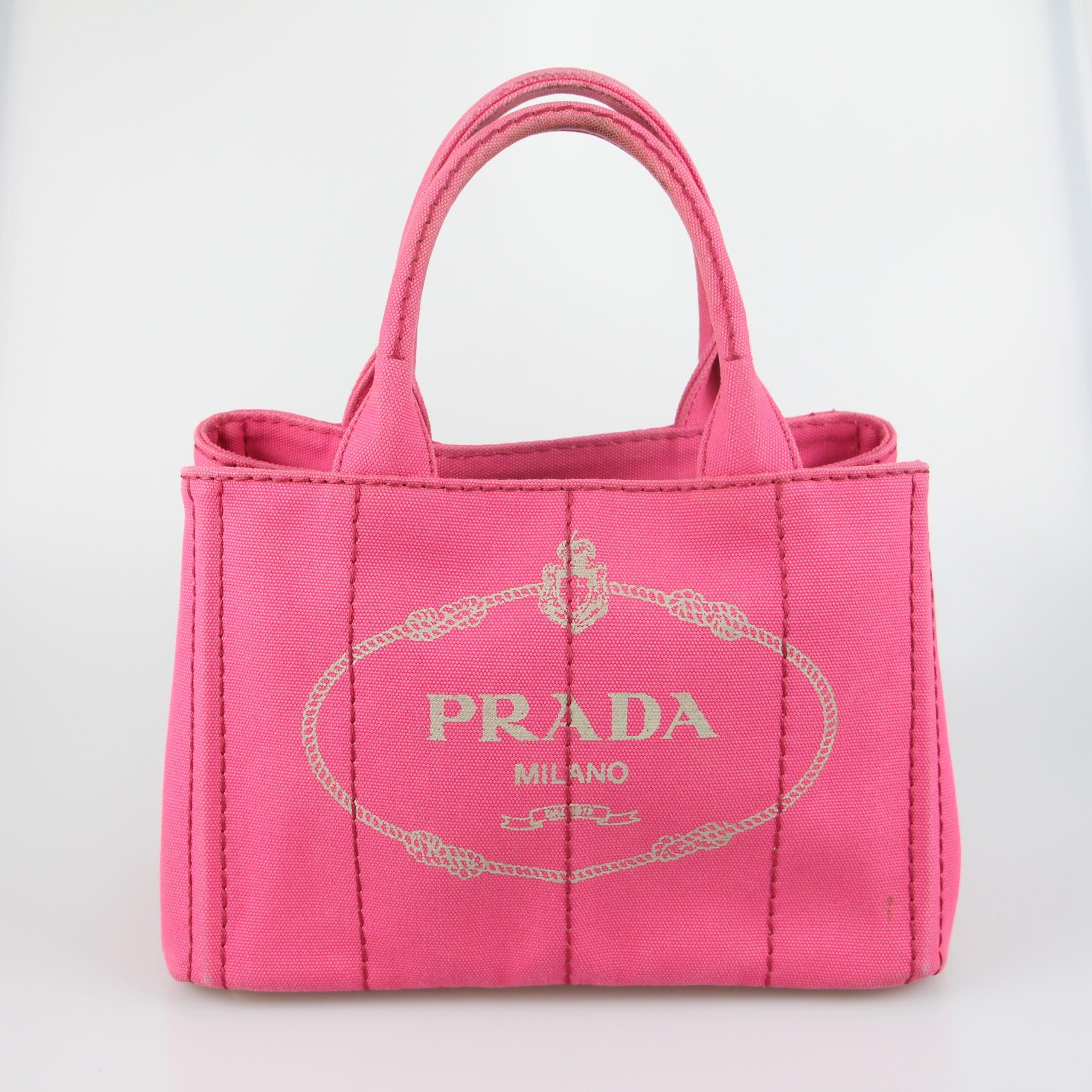 Prada Pink Canapa Canvas Logo Print Tote