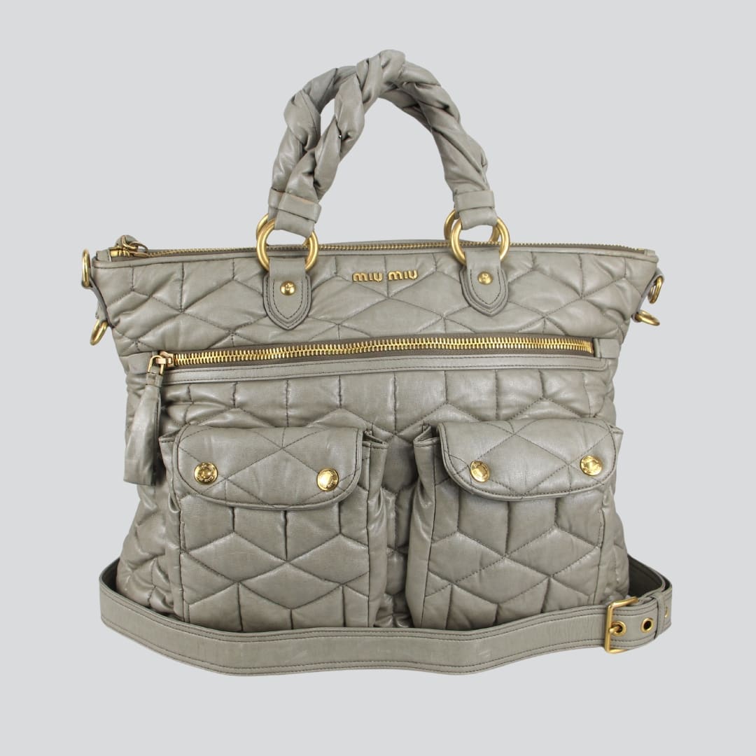 Miu Miu Gray Crossbody Quilting Leather Authentic Shoulder Bag