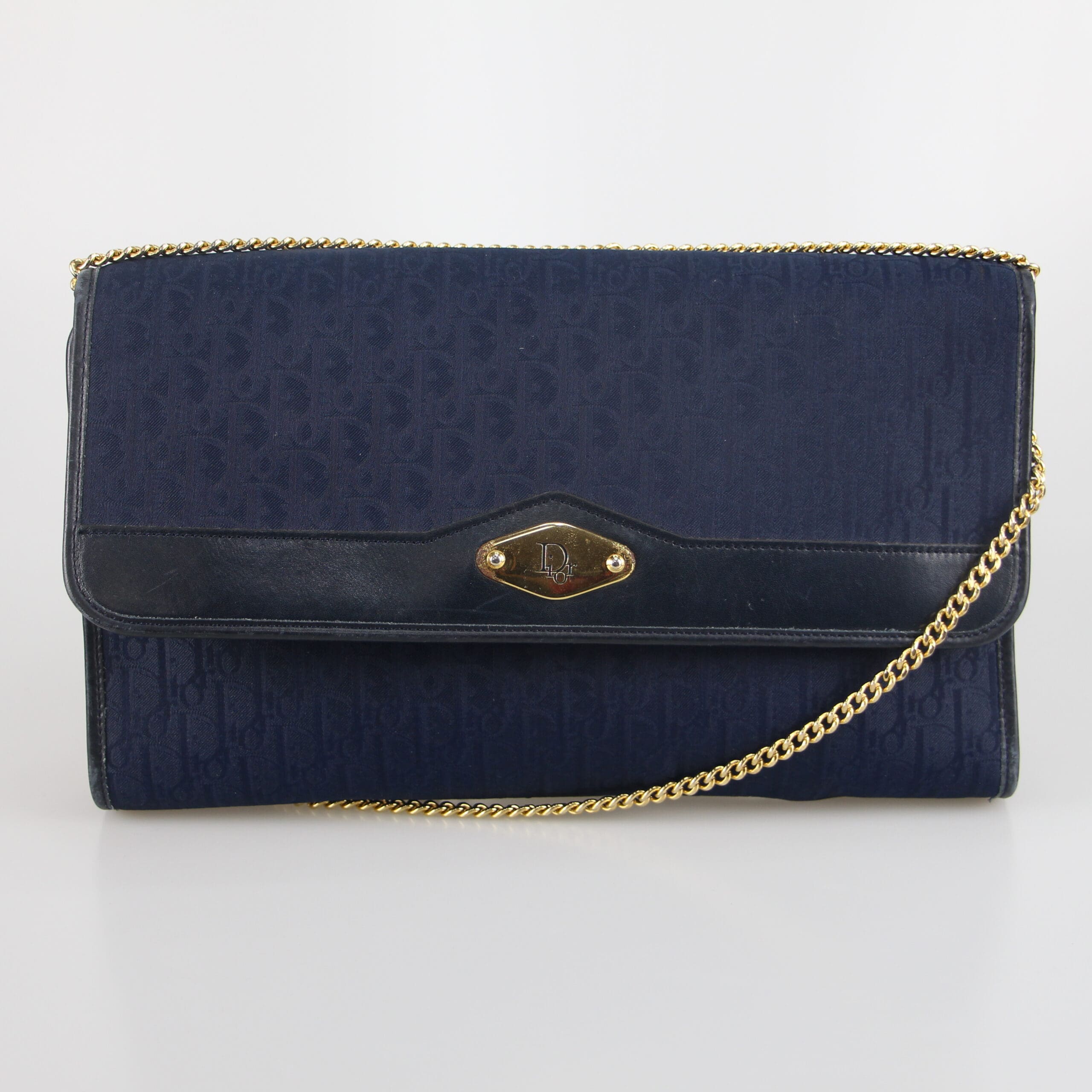 Dior Blue Trotter Canvas Leather Chain Shoulder Bag