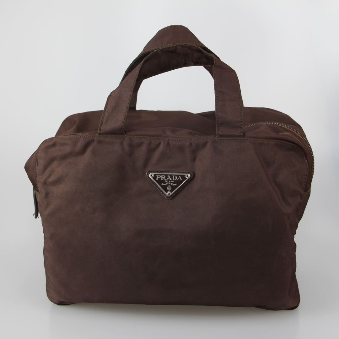 Prada Brown Tessuto Nylon Front Pocket Shopper Tote