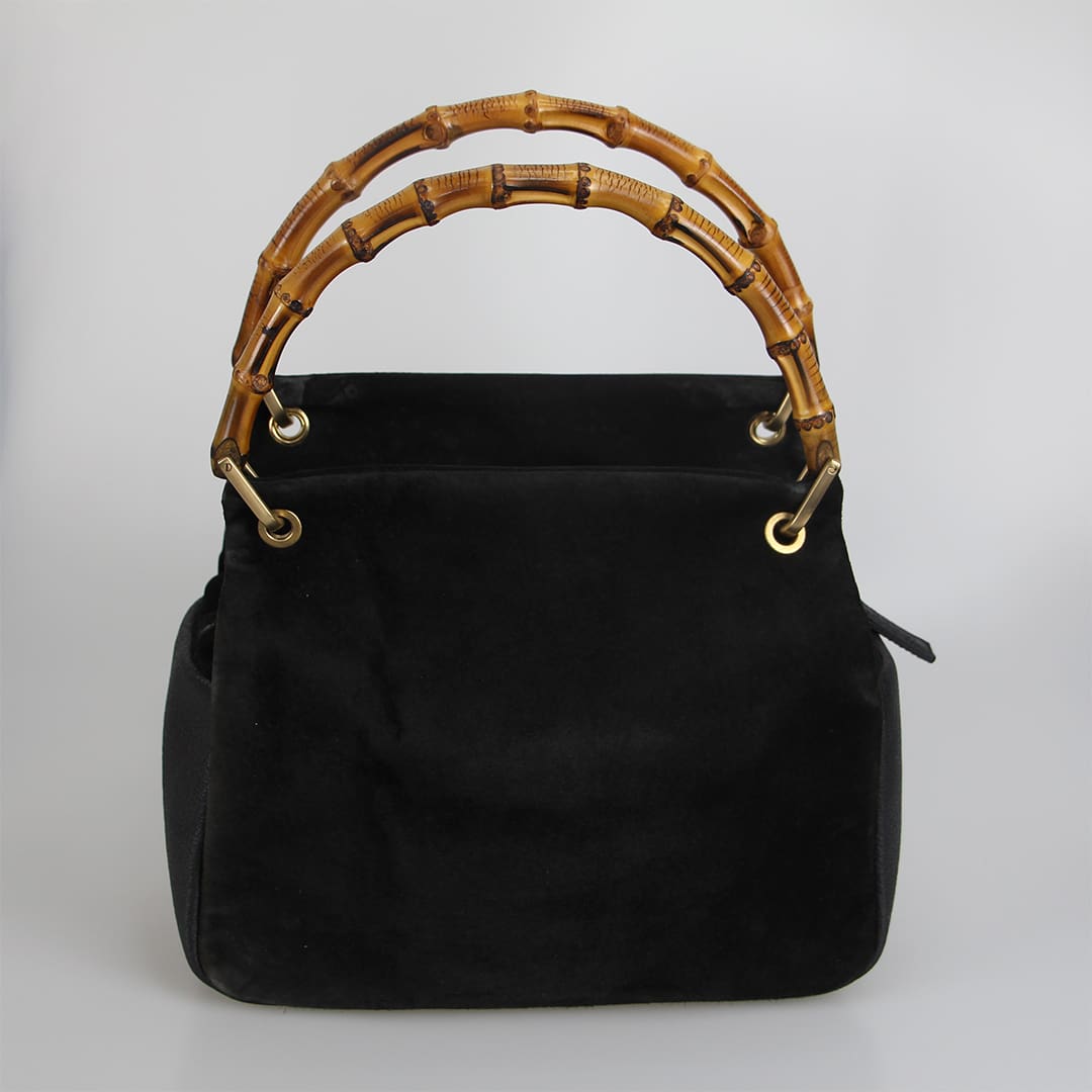 Gucci Black Velvet Bamboo Top Handle Bag