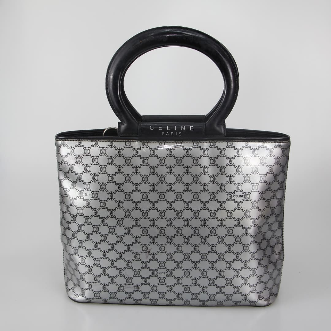 Celine Silver Macadam Patent Leather Top Handle Bag