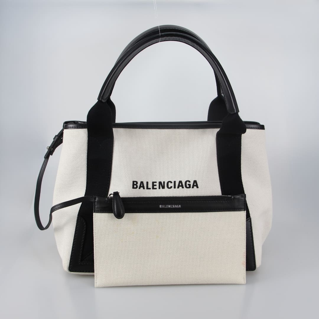 Balenciaga Cream Canvas Small Cabas Tote Bag