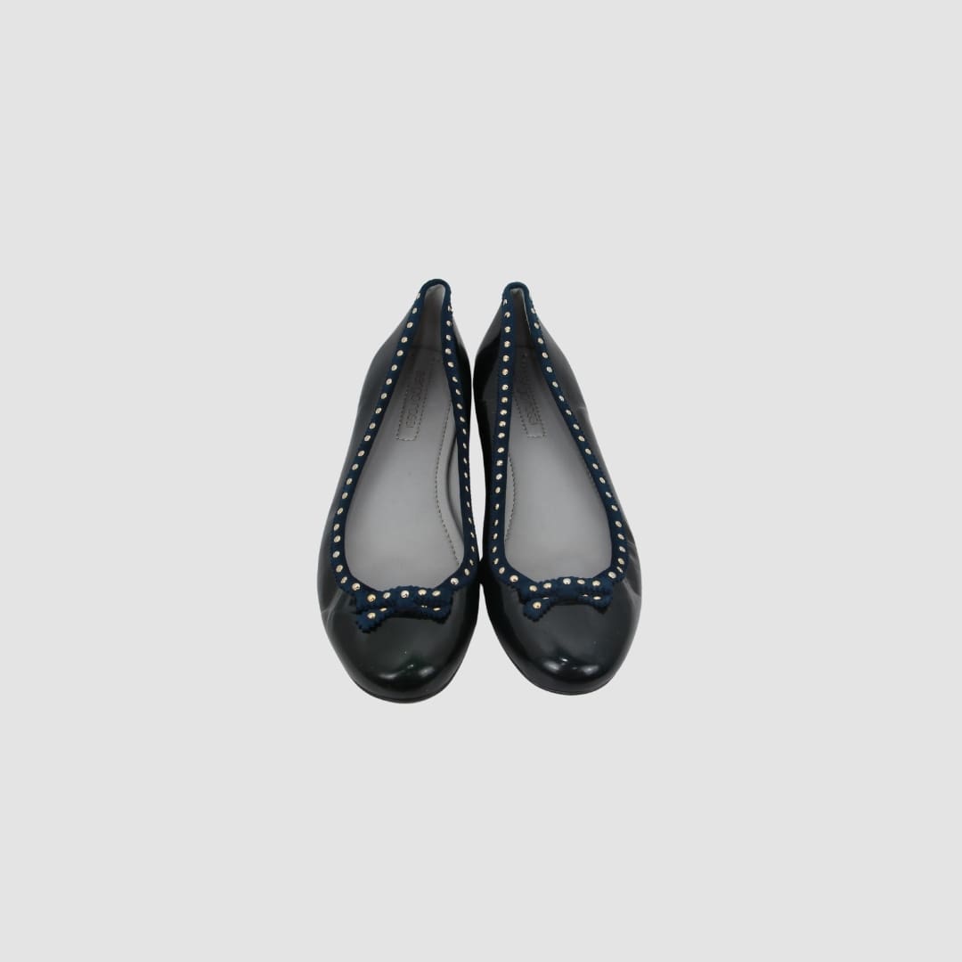 Sergio Rossi Navy Blue Leather Ballet Flats