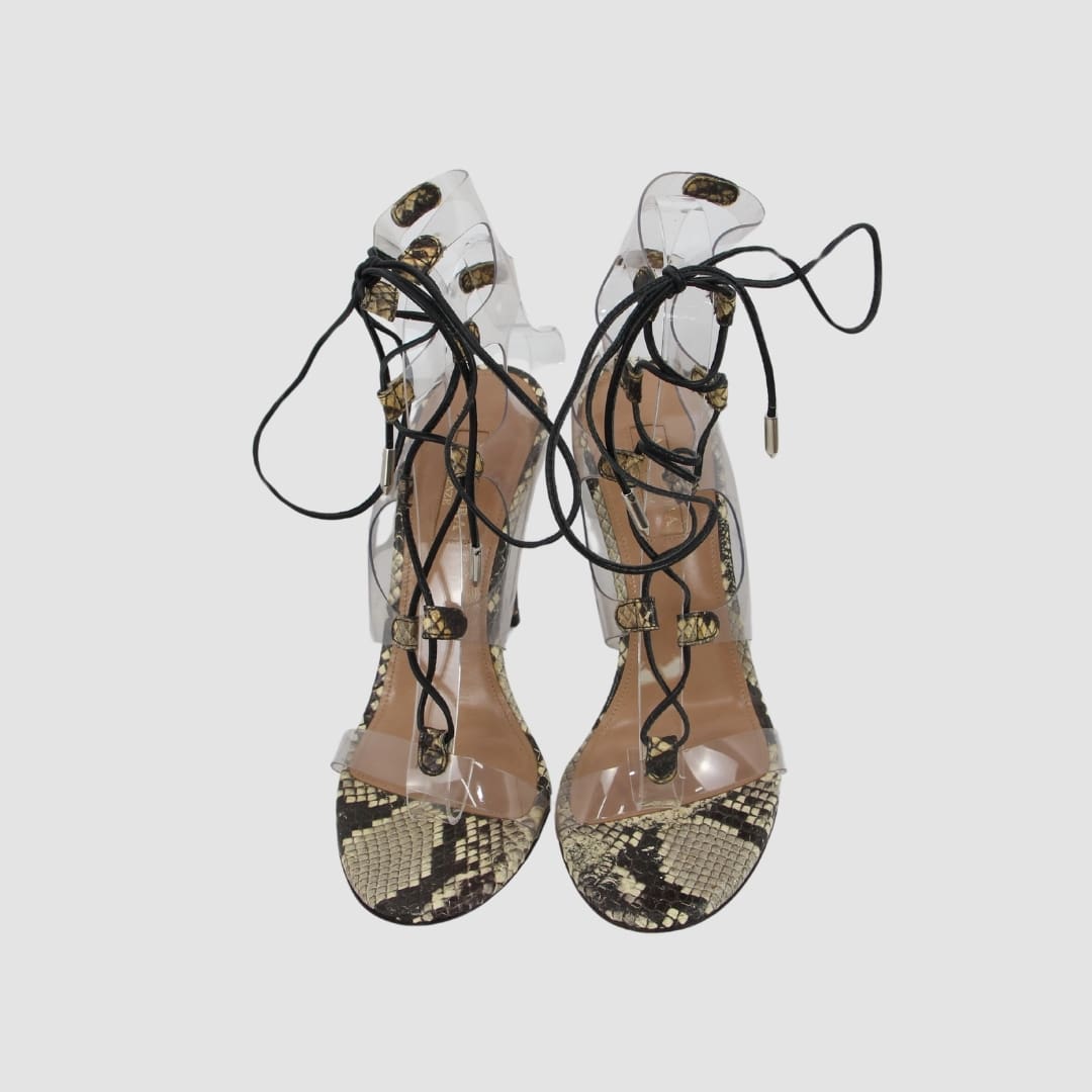 Aquazzura Milos Beige and Brown PVC Heels